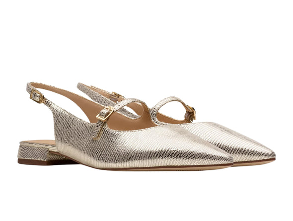 Clarks Sensa 15 Shine, Champagne. Sling-Back Pumps with pointed toe, rhinestone strap, and a 2cm block heel, upper. 