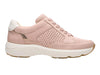 Clarks Tivoli Walk Light Pink. Leather shoe with gold heel panel. Laced, perforated upper, outer view