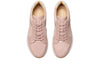 Clarks Tivoli Walk Light Pink. Leather shoe with gold heel panel. Laced, perforated upper, white sole, top view