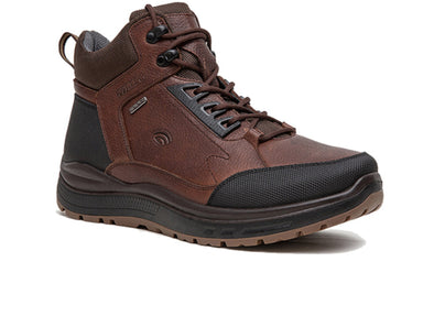 G-Comfort R-1289 leather outdoor boot in Brown Black. Laced with a pull tab. Upper view