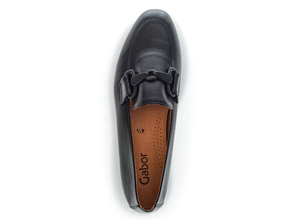 Gabor 65.211.27 Jangle black leather slip-on shoes with gold chain trim and low block heel for stylish comfort top