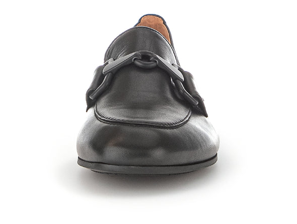 Gabor 65.211.27 Jangle black leather slip-on shoes with gold chain trim and low block heel for stylish comfort front