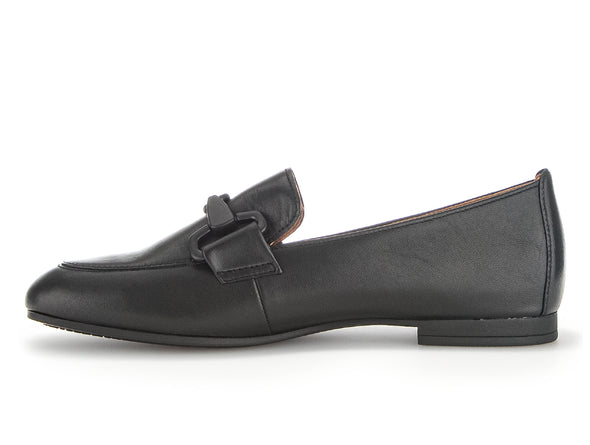 Gabor 65.211.27 Jangle black leather slip-on shoes with gold chain trim and low block heel for stylish comfort inner