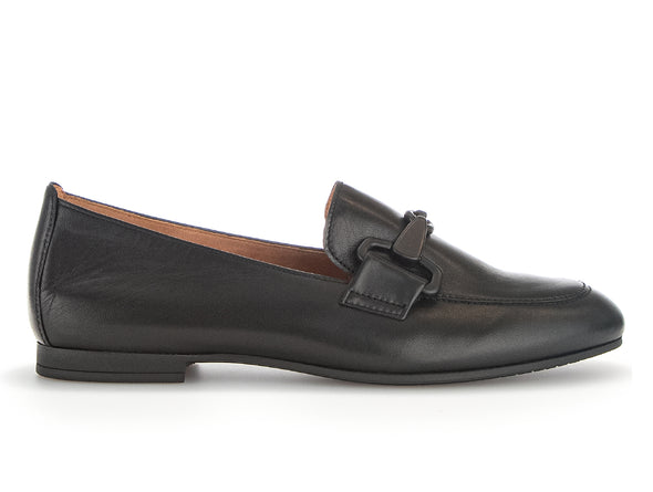 Gabor 65.211.27 Jangle black leather slip-on shoes with gold chain trim and low block heel for stylish comfort outer