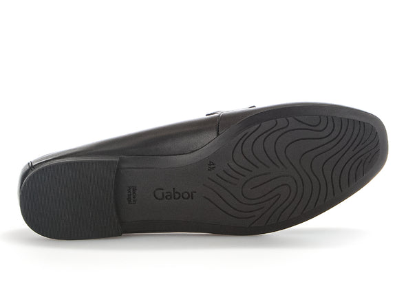 Gabor 65.211.27 Jangle black leather slip-on shoes with gold chain trim and low block heel for stylish comfort sole