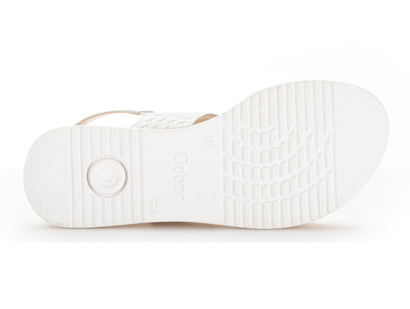 Gabor 62.744.60 Aviemore White leather Sandal, open-toe, Velcro strap, buckle detail, G-width fit, 6.5cm wedge heel sole