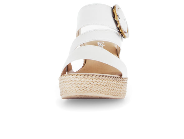 Gabor 64.770.20 Drama Latte, leather sandal, Velcro closure, O-ring buckle, 7.5cm covered wedge heel, front