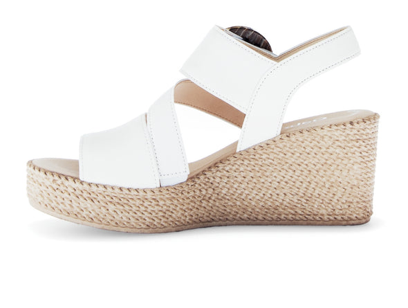 Gabor 64.770.20 Drama Latte, leather sandal, Velcro closure, O-ring buckle, 7.5cm covered wedge heel, inner