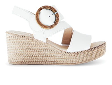 Gabor 64.770.20 Drama Latte, leather sandal, Velcro closure, O-ring buckle, 7.5cm covered wedge heel, outer