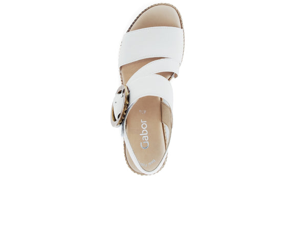 Gabor 64.770.20 Drama Latte, leather sandal, Velcro closure, O-ring buckle, 7.5cm covered wedge heel, top