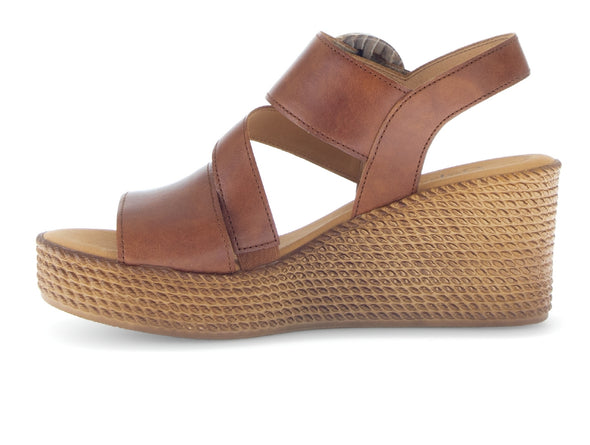 Gabor 64.770.24 Drama Cognac leather sandal, Velcro closure, O-ring buckle, 7.5cm wedge heel. inner