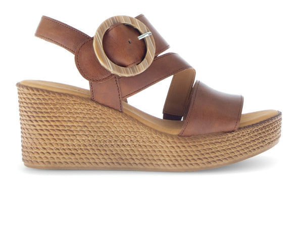 Gabor 64.770.24 Drama Cognac leather sandal, Velcro closure, O-ring buckle, 7.5cm wedge heel. outer
