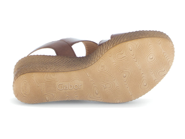 Gabor 64.770.24 Drama Cognac leather sandal, Velcro closure, O-ring buckle, 7.5cm wedge heel. sole