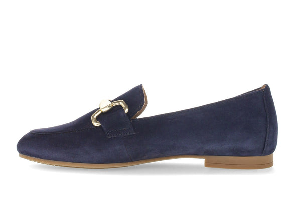 Gabor 65.211.36 Jangle navy suede slip-on shoes with gold chain trim and low block heel for stylish comfort inner