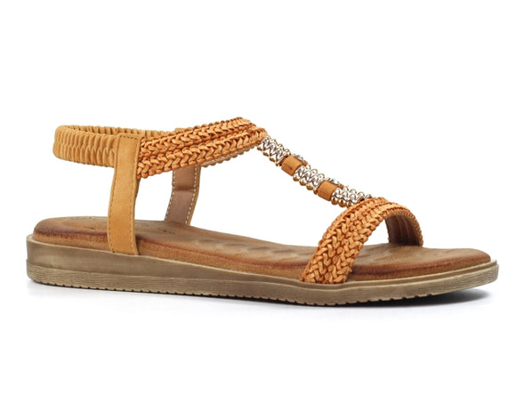 Lunar Portofino JLH502 Boho Glam Sandal in Camel upper view