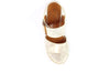 Lunar Rochester JLH507-Beige wedge sandals with double straps and buckles, resting on a woven platform, top view