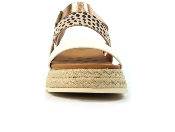 Lunar Summer JLH493-White. Women's summer platform sandals featuring a trendy animal print design, adjustable ankle strap, and a comfortable jute sole, front view