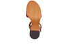 Marco Tozzi 2-28008-42 597 sandal in Red. Mid heel sandal with cork sole and brown ankle strap. Sole view