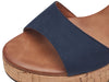 Marco Tozzi 2-28008-42 890 sandal in Navy. Mid heel sandal with cork sole and brown ankle strap. Upper view