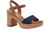 Marco Tozzi 2-28008-42 890 sandal in Navy. Mid heel sandal with cork sole and brown ankle strap. Upper view