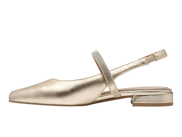 Marco Tozzi 2-89600-44 940 Gold Sling-Back Pumps with pointed toe, rhinestone strap, and a 2cm block heel, inner.