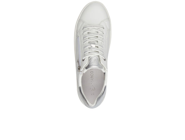 Marco Tozzi 2-23715-42 197 - White. Synthetic white laced casual shoe with side zip and diamante encrusted sole. top