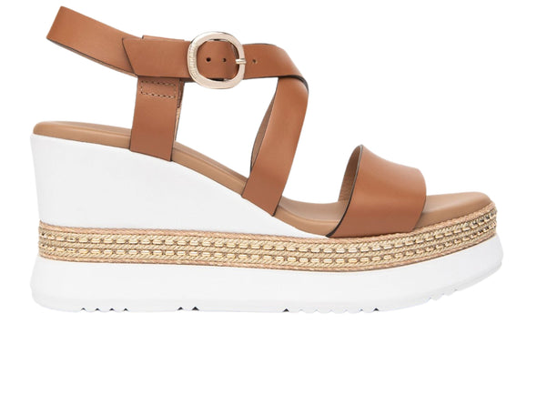 NeroGiardini E513550D – Tan Leather Wedge Sandal outer view