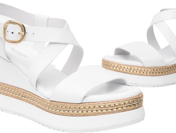 NeroGiardini E513550D – White Leather Wedge Sandal upper 1 view