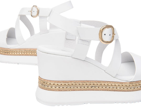 NeroGiardini E513550D – White Leather Wedge Sandal upper 2 view