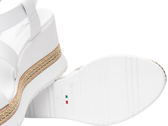 NeroGiardini E513550D – White Leather Wedge Sandal upper 4 view