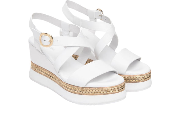 NeroGiardini E513550D – White Leather Wedge Sandal upper view