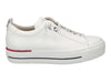 Paul Green Super Soft 5017-213 white leather sneakers. platform sole, lace-up design, and red & blue stripe detail outer