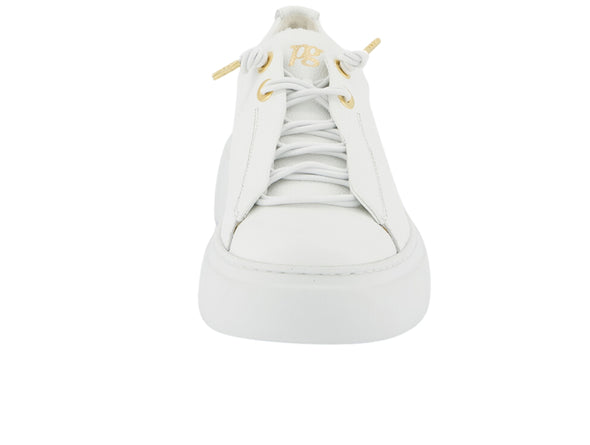 Paul Green 5418-037 in White leather, platform sole, elasticated laces and removable insoles, front