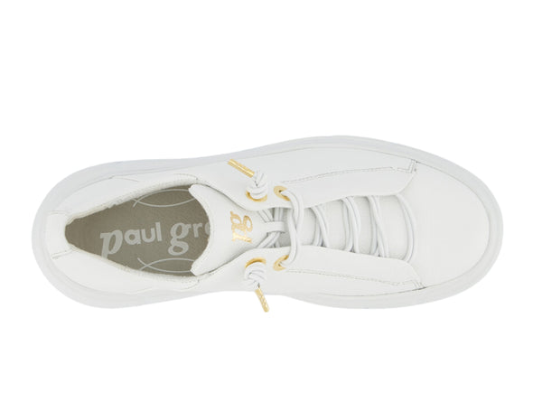 Paul Green 5418-037 in White leather, platform sole, elasticated laces and removable insoles, top