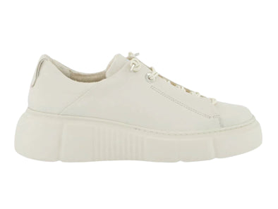 Paul Green 5418-077 in Ivory leather, platform sole, elasticated laces and removable insoles, outer