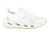 Stylish white Tenhaag 0001-047 sports shoes from outer view. The sneakers feature a modern design with breathable mesh panels, elasticated laces, and a cushioned sole with cut out details. The gold branding and sleek finish add a touch of elegance, making them perfect for casual and athleisure wear.