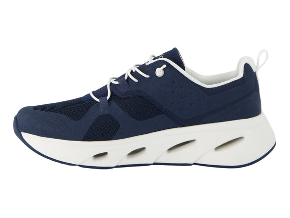 Stylish white Tenhaag 0001-057 Navy sports shoes from inner view. The sneakers feature a modern design with breathable mesh panels, elasticated laces, and a cushioned sole with cutout details. The gold branding and sleek finish add a touch of elegance, making them perfect for casual and athleisure wear.