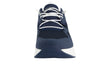 Stylish white Tenhaag 0001-057 Navy sports shoes from front view. The sneakers feature a modern design with breathable mesh panels, elasticated laces, and a cushioned sole with cutout details. The gold branding and sleek finish add a touch of elegance, making them perfect for casual and athleisure wear.