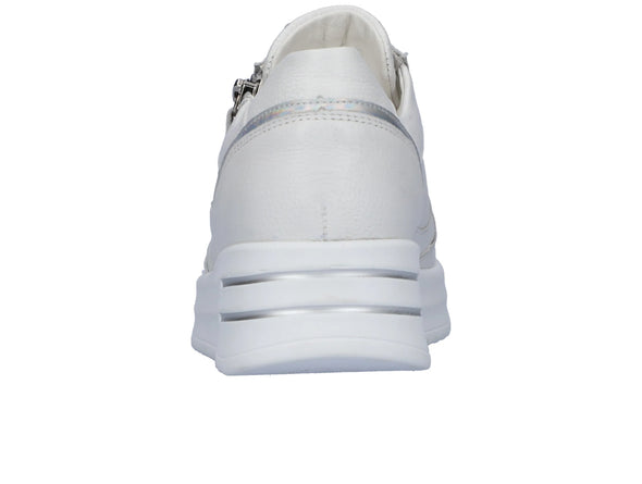 Waldlaufer 755004-311-663 in White Silver leather shoe, laced with side zip, wide fitting, wedge heel, and flexible soles for comfort, back