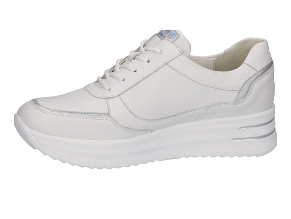 Waldlaufer 755004-311-663 in White Silver leather shoe, laced with side zip, wide fitting, wedge heel, and flexible soles for comfort, inner