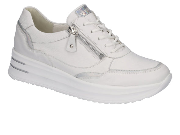 Waldlaufer 755004-311-663 in White Silver leather shoe, laced with side zip, wide fitting, wedge heel, and flexible soles for comfort, upper