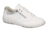 Waldläufer 961002-200-150 Teresa low, leather sneaker in White Silver with lace and zip close upper view.