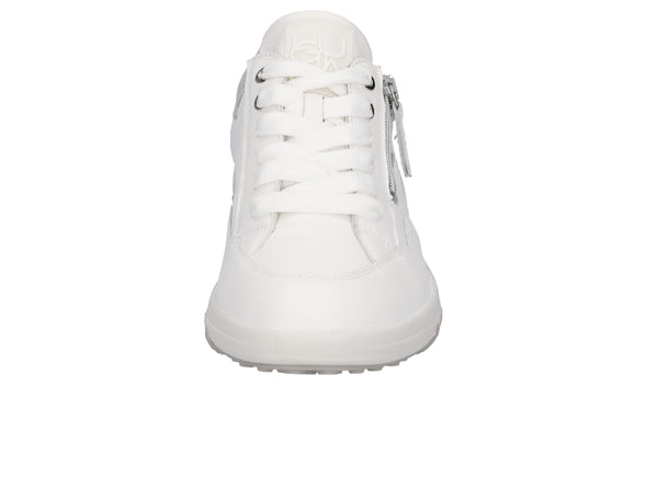 Waldläufer 961002-200-150 Teresa low, leather sneaker in White Silver with lace and zip close front view. 