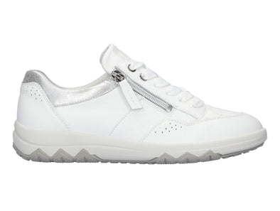 Waldläufer 961002-200-150 Teresa low, leather sneaker in White Silver with lace and zip close. 